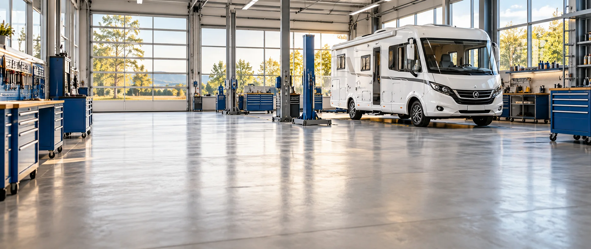 Wohnmobil in der Servicewerkstatt